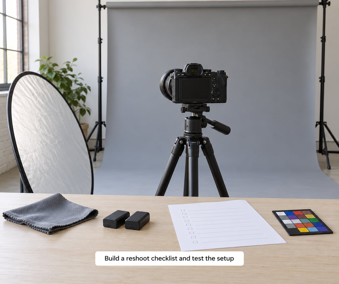Build a reshoot checklist and test the setup