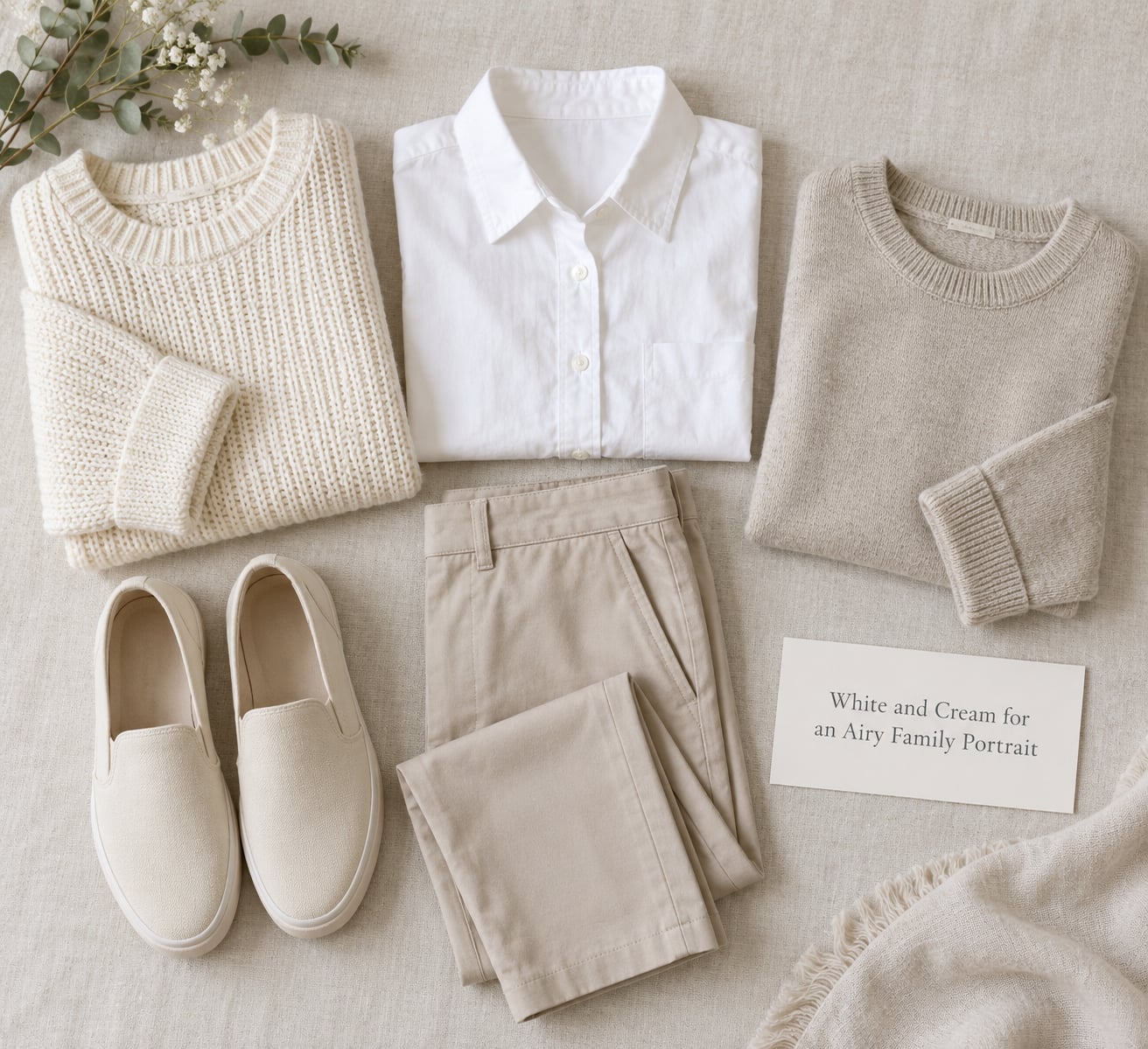 White and Cream for an Airy Family Portrait